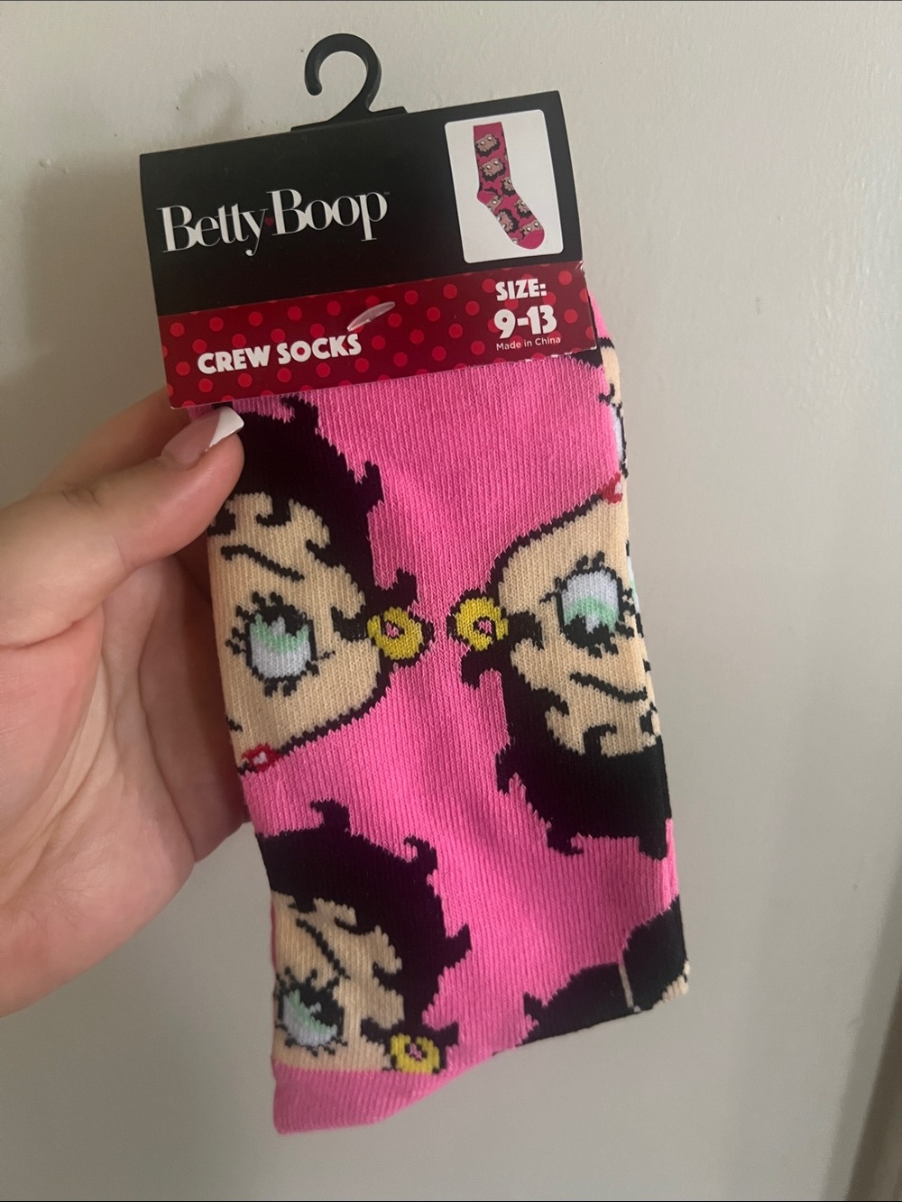 💕 Betty Boop Hot Pink Face Pattern Crew Socks